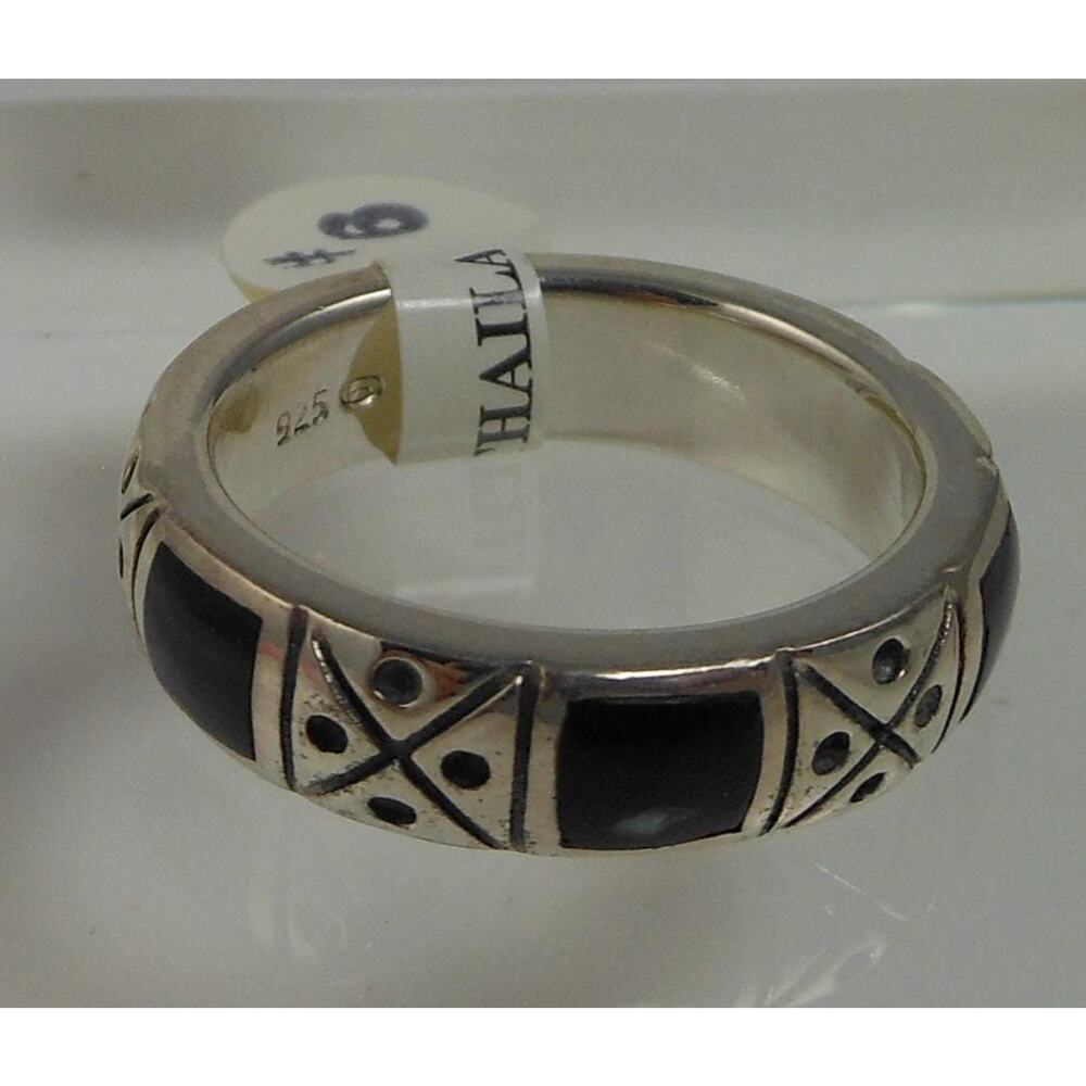Vintage Black Sterling Silver Band Ring, Designer Signed, Size 6.25 - Picture 2 of 9